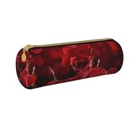 AQRJLPO Trousse à crayons ronde avec imprimé rose - Jolie trousse à crayons en cuir - Trousse à crayons pour l'école et le maquillage - Pour garçons et filles, blanc, Taille unique, Cartable