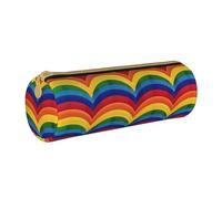 AQRJLPO Trousse à crayons ronde avec motif arc-en-ciel imprimé, jolie trousse à crayons en cuir, trousse à stylos, trousse de papeterie scolaire, trousse de maquillage pour garçons, filles, étudiants