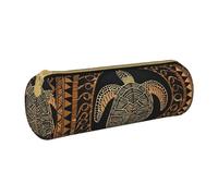AQRJLPO Trousse à crayons ronde en cuir avec imprimé de tortue hawaïenne Tapa Honu, jolie trousse à crayons, trousse à crayons, trousse de maquillage pour garçons, filles, étudiants, blanc, Taille