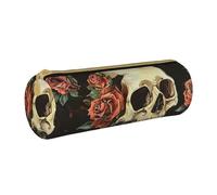 AQRJLPO Trousse à crayons ronde en cuir avec imprimé tête de mort rose, trousse à crayons, trousse de maquillage pour garçons, filles, étudiants, blanc, Taille unique, Cartable