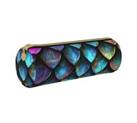 AQRJLPO Trousse à crayons ronde en cuir avec motif écailles de dragon magique en 3D, jolie trousse à crayons, trousse à crayons, trousse de maquillage pour garçons, filles, étudiants, blanc, Taille