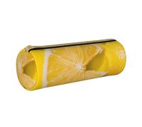 AQRJLPO Trousse à crayons ronde en cuir jaune avec imprimé citron, trousse à crayons, trousse de maquillage pour garçons, filles, étudiants, blanc, Taille unique, Cartable