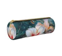 AQRJLPO Trousse à crayons ronde imprimée fleur et papillon, jolie trousse à crayons en cuir, trousse à stylos, trousse de papeterie scolaire, trousse de maquillage pour garçons, filles, étudiants