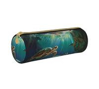 AQRJLPO Trousse à crayons ronde imprimée tortues de mer, jolie trousse à crayons en cuir, trousse à stylos, trousse de papeterie scolaire, trousse de maquillage pour garçons, filles, étudiants, blanc