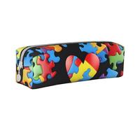 AQRJLPO Trousse à crayons simple en cuir imprimé cœur pour sensibilisation à l'autisme, trousse à crayons, trousse à stylos, papeterie scolaire, trousse de maquillage pour garçons, filles, étudiants