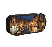 AQRJLPO Trousse à crayons Venice Night pour garçons et filles - Grande capacité - Pour bureau, école, étudiants, papeterie - Avec 2 compartiments - Noir, Noir , Taille unique, Cartable