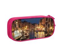 AQRJLPO Trousse à crayons Venice Night pour garçons et filles - Grande capacité - Pour bureau, école, étudiants, papeterie - Avec 2 compartiments - Noir, rose, Taille unique, Cartable