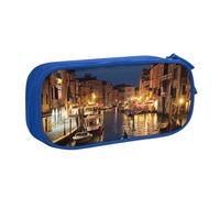 AQRJLPO Trousse à crayons Venice Night pour garçons et filles - Grande capacité - Pour bureau, école, étudiants, papeterie - Avec 2 compartiments - Noir, bleu, Taille unique, Cartable