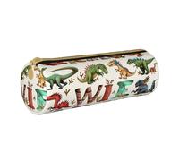 AQRJLPO Trousse ronde élégante d'apprentissage des lettres de l'alphabet avec dinosaures imprimés, jolie trousse à crayons en cuir, trousse à stylos, trousse de papeterie scolaire, trousse de