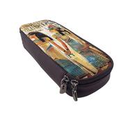 AQRJLPO Women in Ancient Egypt Trousse à crayons en cuir avec fermeture éclair - Fournitures scolaires étanches, trousse de maquillage de voyage, cadeau de papeterie pour étudiants, femmes, Noir