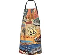 Aqsmulta Tablier de cuisine rétro Route 66 avec poches imperméable pour homme et femme, Noir , taille unique