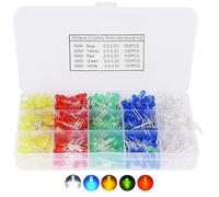 AQSQWQ 500 Pièces Diodes Led, 5mm Lumière émettant, Lumière à Diode électroluminescente Ronde Basse Tension Lumières Emettant Couleur Assortie Vert/Rouge/Bleu/Jaune/Blanc