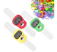 AQSQWQ Lot de 3 Compteurs de Doigts Électroniques, Électroniques Mini Compteurs de Comptage Manuels avec 50 marqueurs de Mailles à Tricoter, pour Tricot Golf (Rouge, Jaune, Vert)