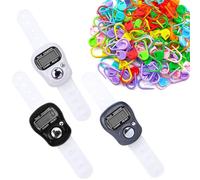 AQSQWQ Lot de 3 Compteurs de Doigts Électroniques, Électroniques Mini Compteurs de Comptage Manuels avec 50 marqueurs de Mailles à Tricoter, pour Tricot Golf