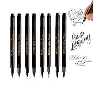 AQSQWQ Lot de 8 Stylos de calligraphie, stylos de lettrage à la main et ensemble de calligraphie noire avec 8 tailles de feutres noirs pour les débutants, écriture, signature et dessin