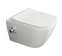 Aqua Bagno | Taharet WC de douche avec robinet, WC mural avec abattant Softclose, WC suspendu avec fonction bidet | 51 cm de long blanc