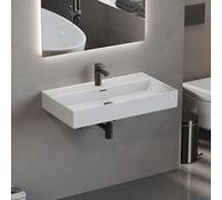 Aqua Bagno vasque à poser 80 cm blanche - lavabo rectangulaire en céramique pour salle de bain, design moderne à bord fin, facile à nettoyer, montage mural ou sur plan de toilette