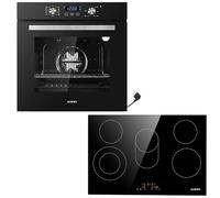 Aqua Clean - Cuisinière autonome - Four encastrable de 60 cm - Plaque de cuisson de 77 cm - Plaque de cuisson avec zone flexible - Minuterie - Sécurité enfant - Barbecue - Air chaud