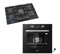 Aqua Clean Kit de cuisinière à gaz - 60 cm - Four encastrable - 5 feux - Plaque de cuisson à gaz avec minuterie - Sécurité enfant - Barbecue - Air chaud