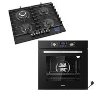 Aqua Clean Kit de cuisinière à gaz - Four encastrable de 60 cm - 4 feux - Plaque de cuisson à gaz avec minuterie - Sécurité enfant - Barbecue - Air chaud