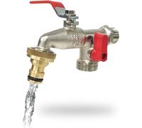 Aqua Control G6354 Robinet de Jardin Premium à Double Sortie 1/2""-3/4"" Pinceau,Laiton,Argent