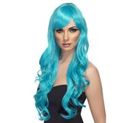 Aqua Desrire Perruque Femmes Halloween Long Bouclé Bleu Accessoire Déguisement