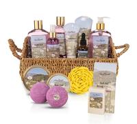 Aqua Elegante Ensemble cadeau de spa pour salle de bain Panier de luxe avec kit de spa lavande et camomille avec lavage, bain moussant,