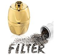 Aqua Elegante Filtre à eau pour pommeau de douche - Filtres universels pour enlever le chlore et les minéraux durs - Purificateur de bain doré et adoucisseur filtré avec KDF-55 - Laiton poli