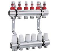 AQUA HEATING Collecteur De Circuit De Chauffage Pour Plancher Chauffant 6 Circuits De Chauffage 1 Pouce 10 Bars Collecteur De Chauffage Au Sol En Laiton Nickelé