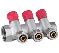 AQUA HEATING Distributeur Eau Chaude PEX, 1 Pouce x 16 mm, 3 Circuits | Distributeur de raccordement chauffage industrie, laiton nickelé, raccords filetés 1 pouce, euroconnus PEX 16 mm