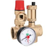 AQUA HEATING Groupe De Sécurité Pour Chauffe Eau 1 Pouce 3 Bars Avec Clapet Anti Retour Vanne De Purge Manomètre Chauffage Central Au Sol Laiton 3/4”
