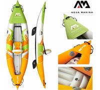 Aqua Marina Kayak 312x83 cm pour 1 personne avec siège gonflable dossier réglable sac de transport kit de réparation et pompe à main résistant vert blanc orange