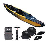Aqua Marina Tomahawk AIR-K Kayak Gonflable Haute Pression pour 2 Personnes, Longueur 440 cm, Bleu Marine/Jaune