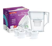 Aqua Optima Liscia Carafe Filtrante et 6 Cartouche Filtrantes Evolve+ 30 Jours, Capacité 2,5 litres, Pour la Réduction des Microplastiques, du Chlore, du Calcaire et des Impuretés, Blanc