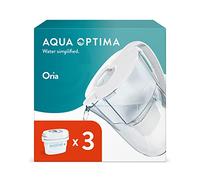Aqua Optima Oria Carafe Filtrante et 3 Cartouches Filtrantes Evolve+ 30 Jours, Capacité 2,8 litres, Pour la Réduction des Microplastiques, du Chlore, du Calcaire et des Impuretés, Blanc
