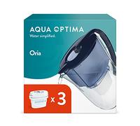 Aqua Optima Oria Carafe Filtrante et 3 Cartouches Filtrantes Evolve+ 30 Jours, Capacité 2,8 litres, Pour la Réduction des Microplastiques, du Chlore, du Calcaire et des Impuretés, Bleu