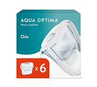 Aqua Optima Oria Carafe Filtrante et 6 Cartouches Filtrantes Evolve+ 30 Jours, Capacité 2,8 litres, pour la Réduction des Microplastiques, du Chlore, du Calcaire et des Impuretés, Blanc Taille unique