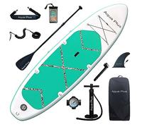 Aqua Plus Sup Gonflable de 15 cm d'épaisseur pour Tous Les Niveau x de compétence Planche à pagaie Debout, pagaie, Pompe, Sac à Dos de Voyage ISUP, Laisse, bandoulière, Jeune, Adulte