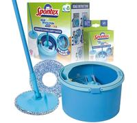 Aqua Revolution X'tra Kit balai serpillère et seau rotatif et 2 recharges de tête de balai en microfibre - Sépare l'eau propre