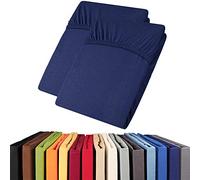 Aqua-Textil Viana Lot de 2 draps-Housses, en Jersey de Coton, Bleu foncé, 140 x 200-160 x 200 cm