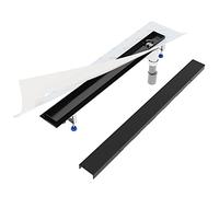 Aquabad® Caniveau de douche SDS noir mat en acier inoxydable| Set complet avec couvercle: Bord, siphon Domoplex et Filtre à cheveux | Longueur 60 cm | siphon vertical, latéral