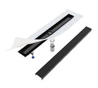 Aquabad® Caniveau de douche SDS noir mat en acier inoxydable| Set complet avec couvercle: Bord, siphon Domoplex et Filtre à cheveux | Longueur 60 cm | Siphon vertical au milieu