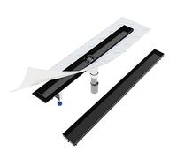 Aquabad® Caniveau de douche SDS noir mat en acier inoxydable| Set complet avec couvercle: cuvette à carreler, siphon Domoplex et Filtre à cheveux | Longueur 120 cm | Siphon vertical au milieu