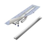 Aquabad® Caniveau de douche SDS Pro en acier inoxydable| Set complet avec couvercle: Cuvette à carreler, siphon Domoplex et Filtre à cheveux | Longueur 100 cm | Siphon horizontal au milieu