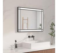 AQUABATOS Miroir de Salle de Bain LED avec éclairage 80x60 cm Effet fenêtre Miroir Lumineux Cadre Aluminium Noir Miroir décoratif dimmable Blanc Froid Blanc Chaud antibuée