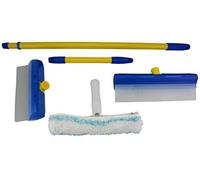 AquaBLADE Kit n° 2 - Raclette petite et grande avec lèvre en silicone, gouttière de récupération d'eau et réservoir d'eau externe, mouilleur, poignée, manche télescopique