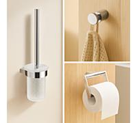 AquaCraft 200 Ensemble d'accessoires de salle de bain 3 en 1, montage mural, chromé, porte-brosse WC, porte-papier toilette et crochet