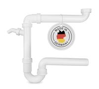 AQUADE Siphon de cuisine économiseur d'espace en plastique blanc 1 1/2" x 40 mm avec sortie horizontale et 1 raccord d'eaux usées 19-23 mm - Tuyau de vidange de lavabo Siphon avec raccord de tuyau