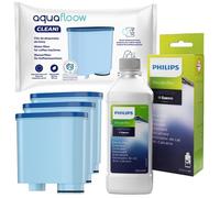 AquaFloow 3x filtres pour la machine à café Philips Latte Go, Saeco (remplacement) et Agent détartrant Philips CA6700 250 ml
