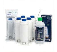 Aquafloow 5 Filtres à eau DLSC002 Compatible avec Machines à café ECAM, ESAM, ETAM, BCO, EC, EcoDecalk 500ml, Brosse de Nettoyage